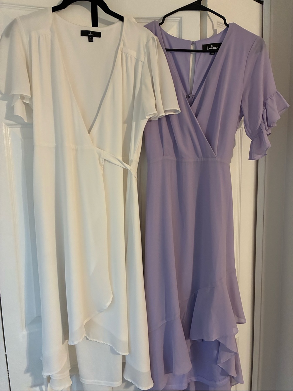 Lulu's White & Lavender Wrap High-Low Midi Dresses Bundle